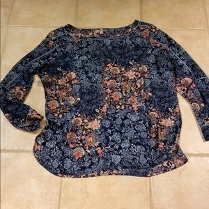 Navy blue and peach floral Loft shirt